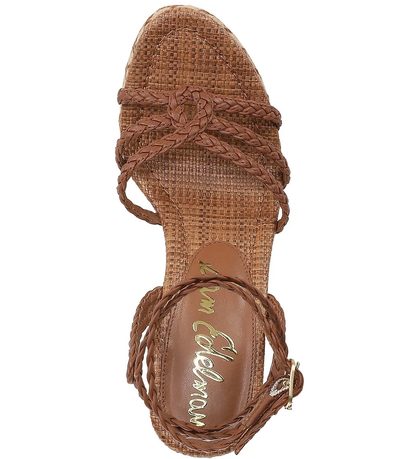 Sam Edelman Mindie Braided Leather Ankle Wrap Wedge Dress Sandals