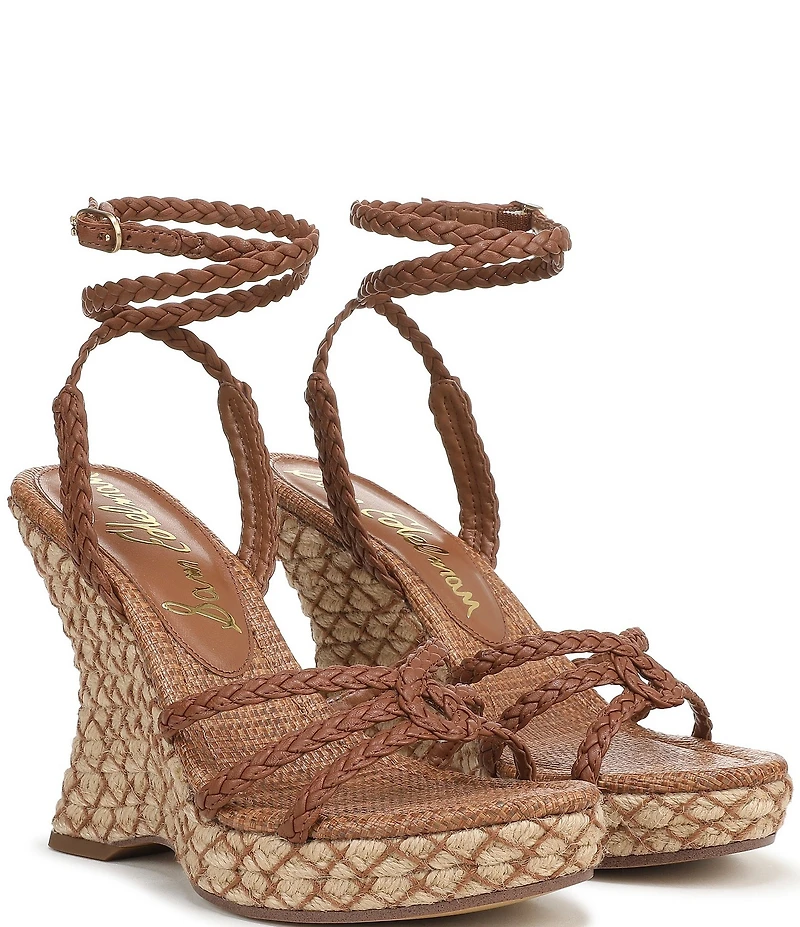 Sam Edelman Mindie Braided Leather Ankle Wrap Wedge Dress Sandals