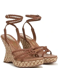Sam Edelman Mindie Braided Leather Ankle Wrap Wedge Dress Sandals