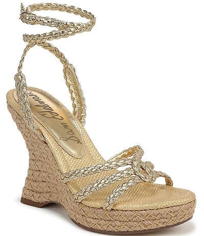 Sam Edelman Mindie Braided Leather Ankle Wrap Wedge Dress Sandals