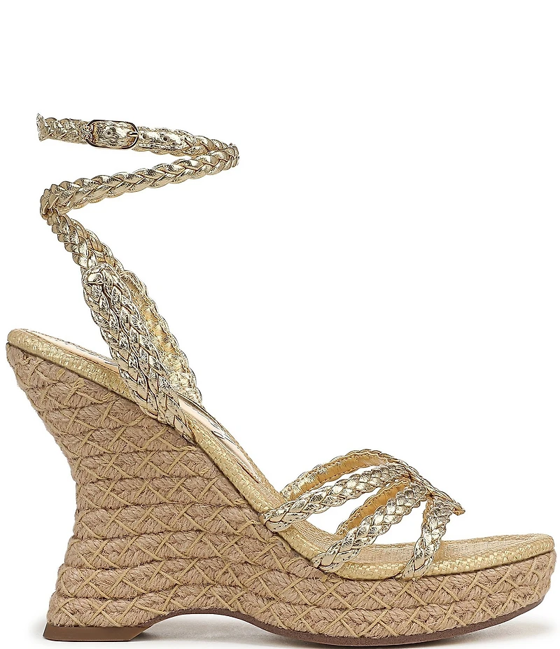 Sam Edelman Mindie Braided Leather Ankle Wrap Wedge Dress Sandals
