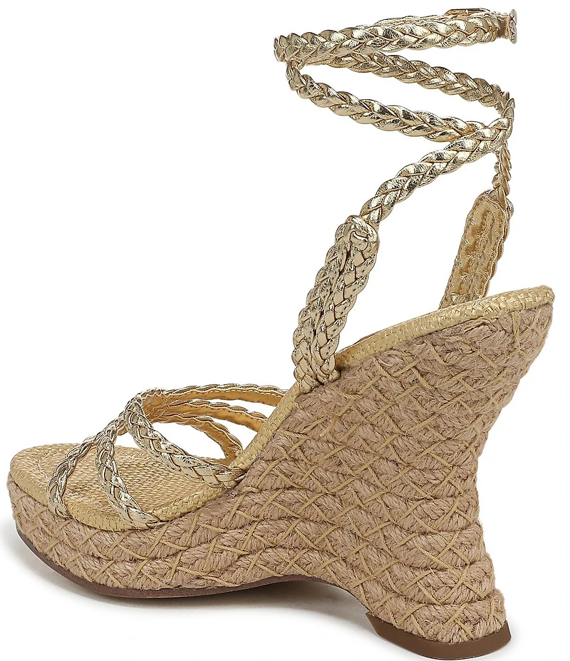 Sam Edelman Mindie Braided Leather Ankle Wrap Wedge Dress Sandals