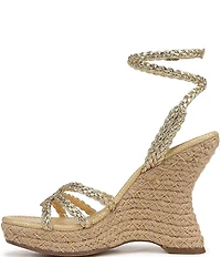 Sam Edelman Mindie Braided Leather Ankle Wrap Wedge Dress Sandals