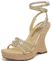 Sam Edelman Mindie Braided Leather Ankle Wrap Wedge Dress Sandals