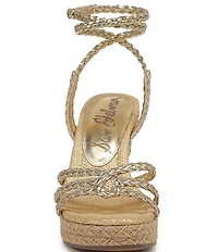 Sam Edelman Mindie Braided Leather Ankle Wrap Wedge Dress Sandals