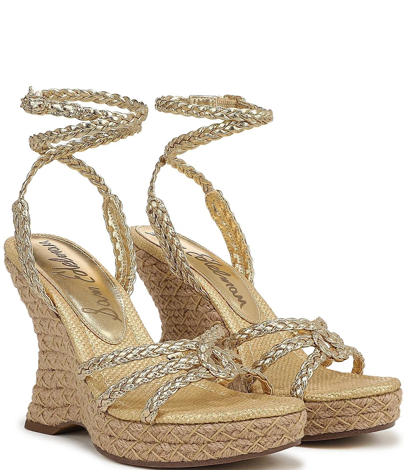 Sam Edelman Mindie Braided Leather Ankle Wrap Wedge Dress Sandals