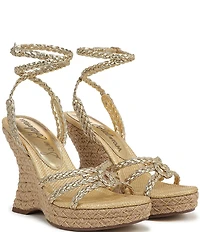 Sam Edelman Mindie Braided Leather Ankle Wrap Wedge Dress Sandals