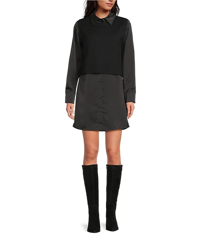 Sam Edelman Mix Media Long Sleeve Sweater Mini Shirt Dress