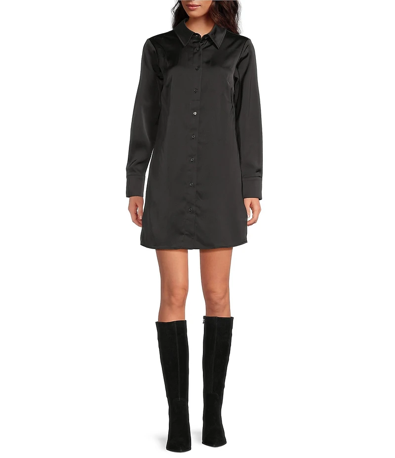 Sam Edelman Mix Media Long Sleeve Sweater Mini Shirt Dress