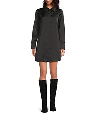 Sam Edelman Mix Media Long Sleeve Sweater Mini Shirt Dress