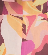 Sam Edelman Mock Neck Sleeveless Abstract Floral Printed Chiffon Sheath Midi Dress
