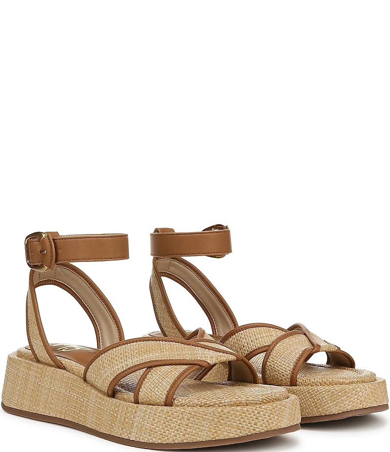 Sam Edelman Nylie Raffia Ankle Strap Platform Sandals