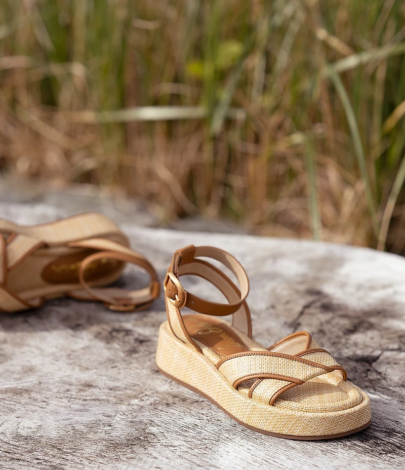 Sam Edelman Nylie Raffia Ankle Strap Platform Sandals