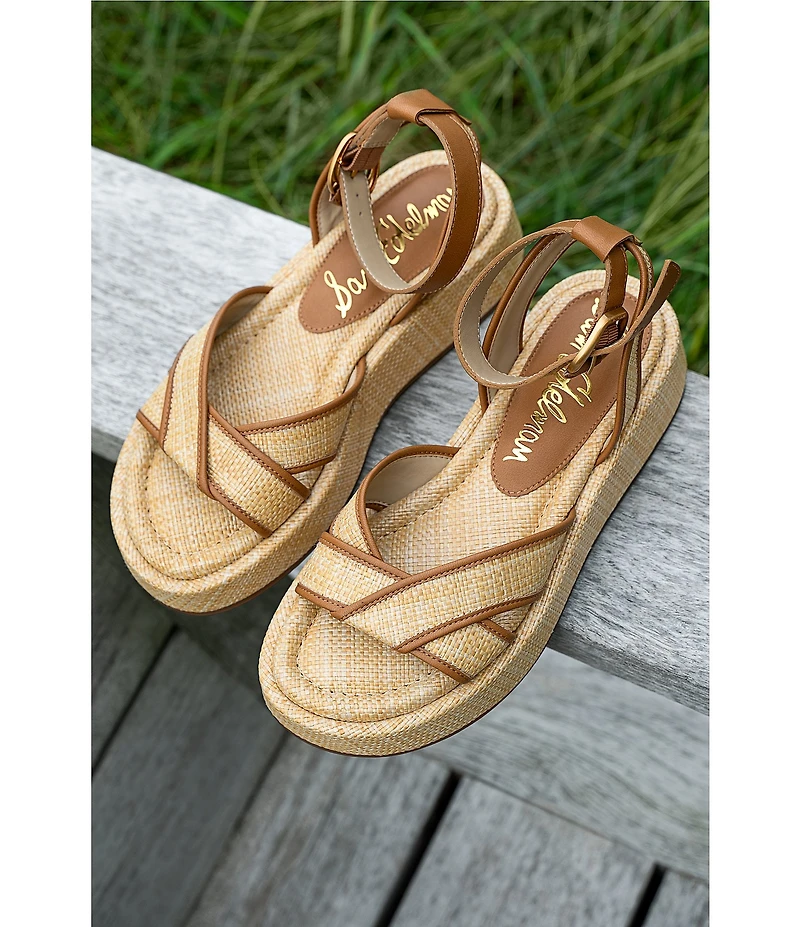 Sam Edelman Nylie Raffia Ankle Strap Platform Sandals