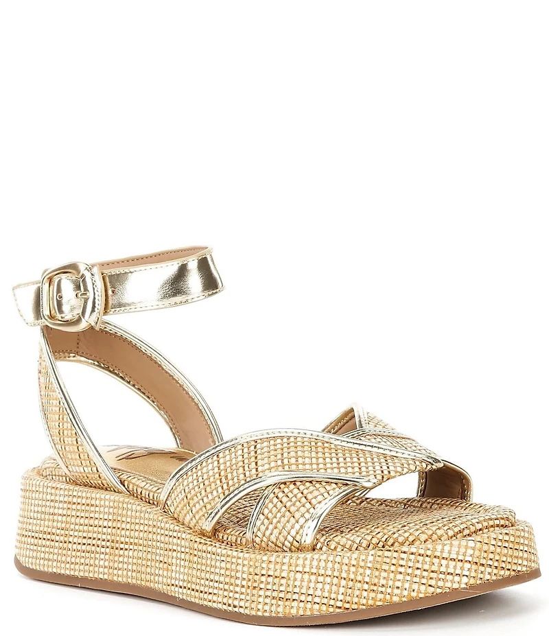 Sam Edelman Nylie Raffia Ankle Strap Platform Sandals