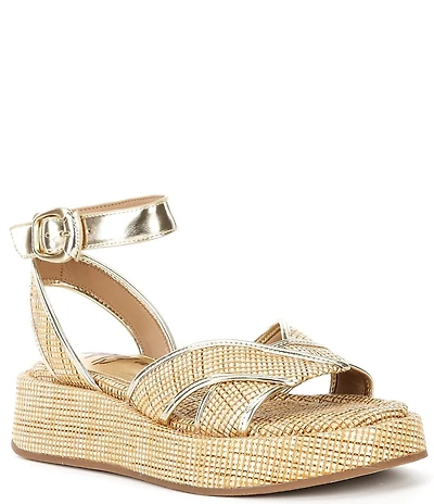 Sam Edelman Nylie Raffia Ankle Strap Platform Sandals