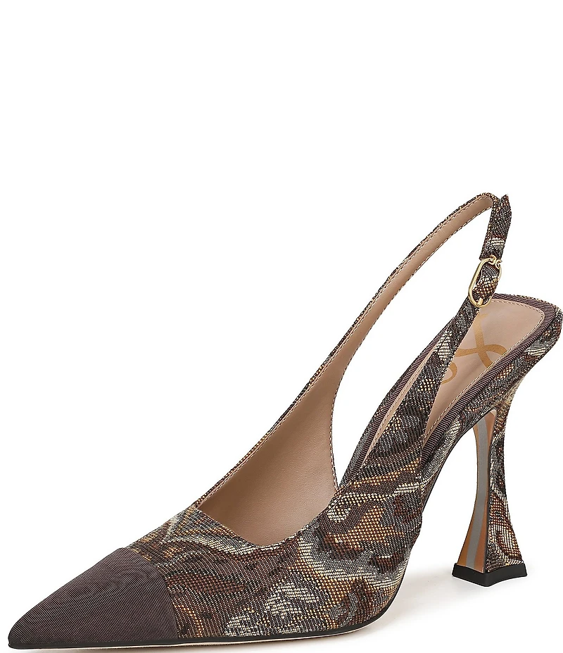 Sam Edelman Odette Paisley Fabric Pointed Cap Toe Slingback Pumps