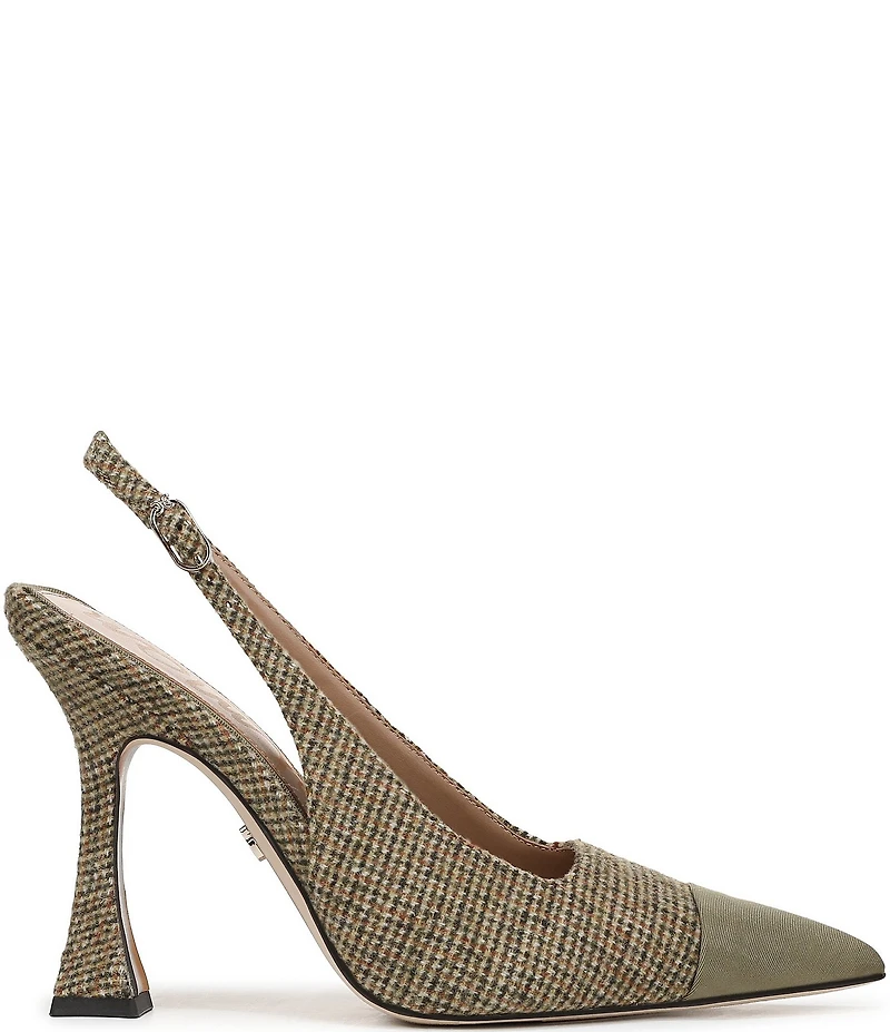 Sam Edelman Odette Plaid Fabric Slingback Flared Heel Pointed Cap Toe Pumps