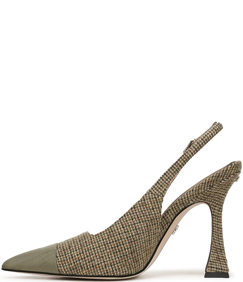 Sam Edelman Odette Plaid Fabric Slingback Flared Heel Pointed Cap Toe Pumps