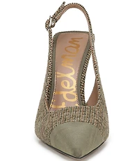 Sam Edelman Odette Plaid Fabric Slingback Flared Heel Pointed Cap Toe Pumps