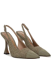 Sam Edelman Odette Plaid Fabric Slingback Flared Heel Pointed Cap Toe Pumps