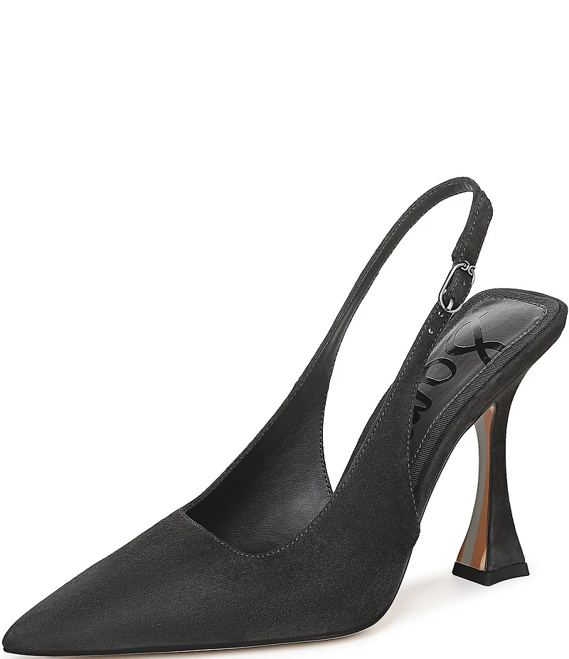 Sam Edelman Odette Suede Slingback Flared Heel Pointed Toe Pumps