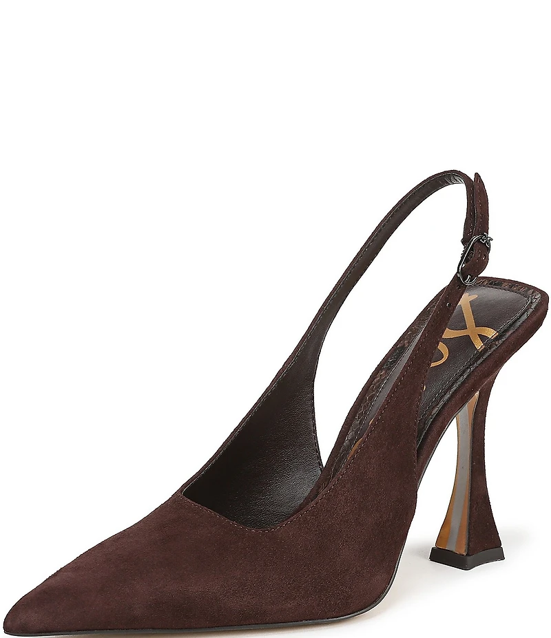 Sam Edelman Odette Suede Slingback Flared Heel Pointed Toe Pumps