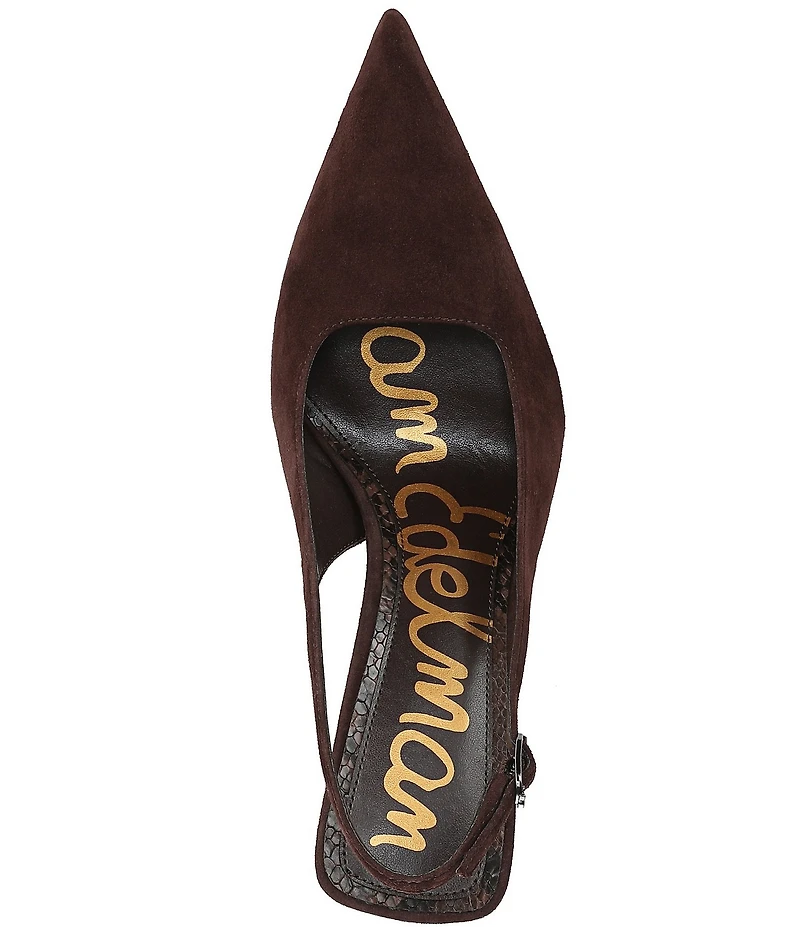 Sam Edelman Odette Suede Slingback Flared Heel Pointed Toe Pumps