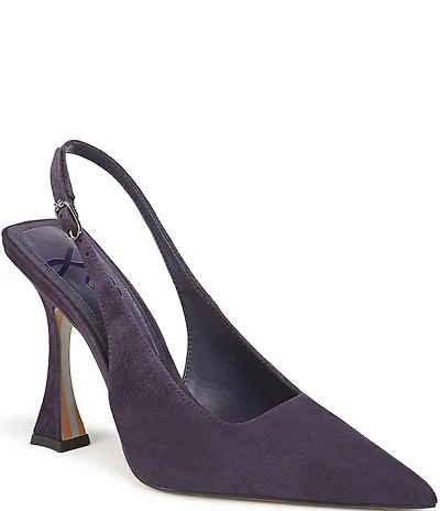 Sam Edelman Odette Suede Slingback Flared Heel Pointed Toe Pumps