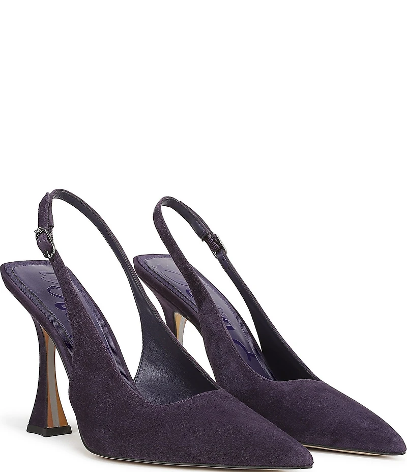 Sam Edelman Odette Suede Slingback Flared Heel Pointed Toe Pumps