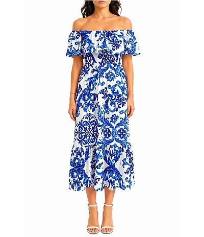 Sam Edelman Off The Shoulder Printed Midi Dress