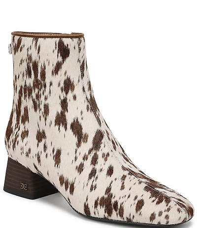 Sam Edelman Paige Cow Print Calf Hair Square Toe Dress Booties