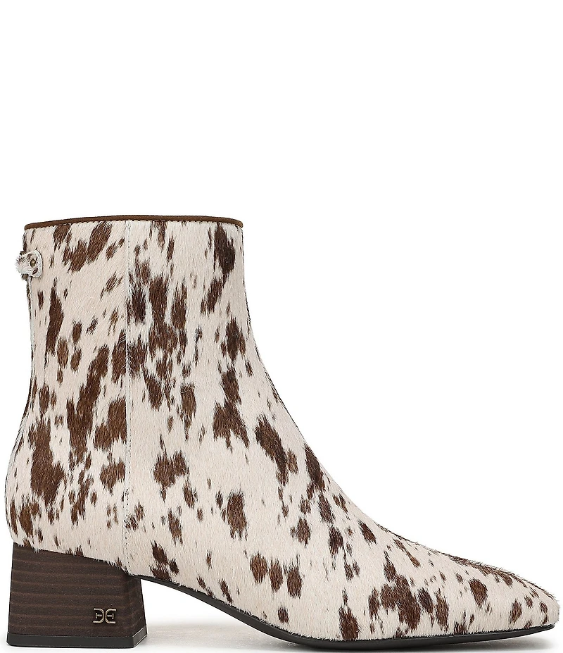 Sam Edelman Paige Cow Print Calf Hair Square Toe Dress Booties