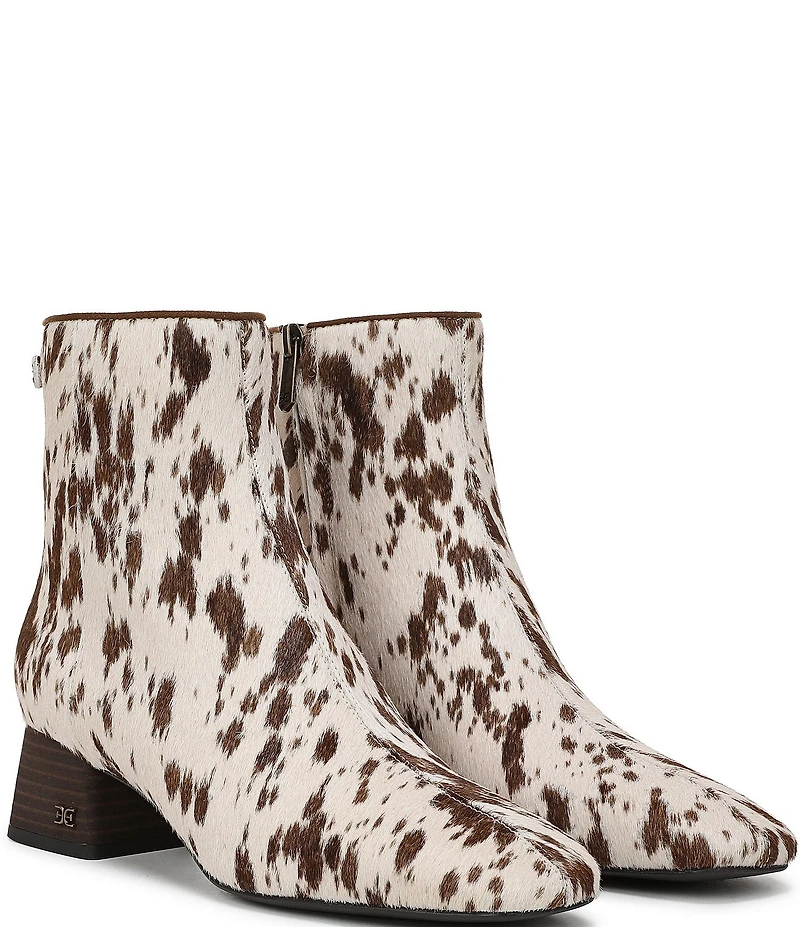 Sam Edelman Paige Cow Print Calf Hair Square Toe Dress Booties