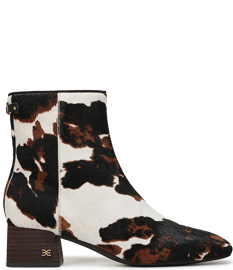 Sam Edelman Paige Cow Print Calf Hair Square Toe Dress Booties