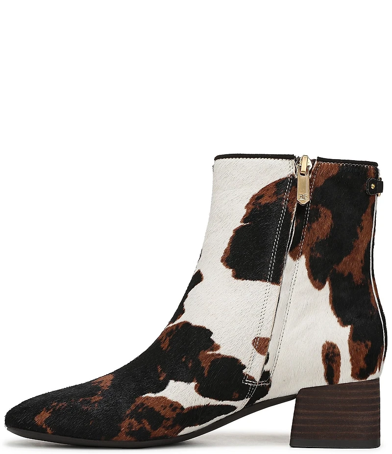 Sam Edelman Paige Cow Print Calf Hair Square Toe Dress Booties