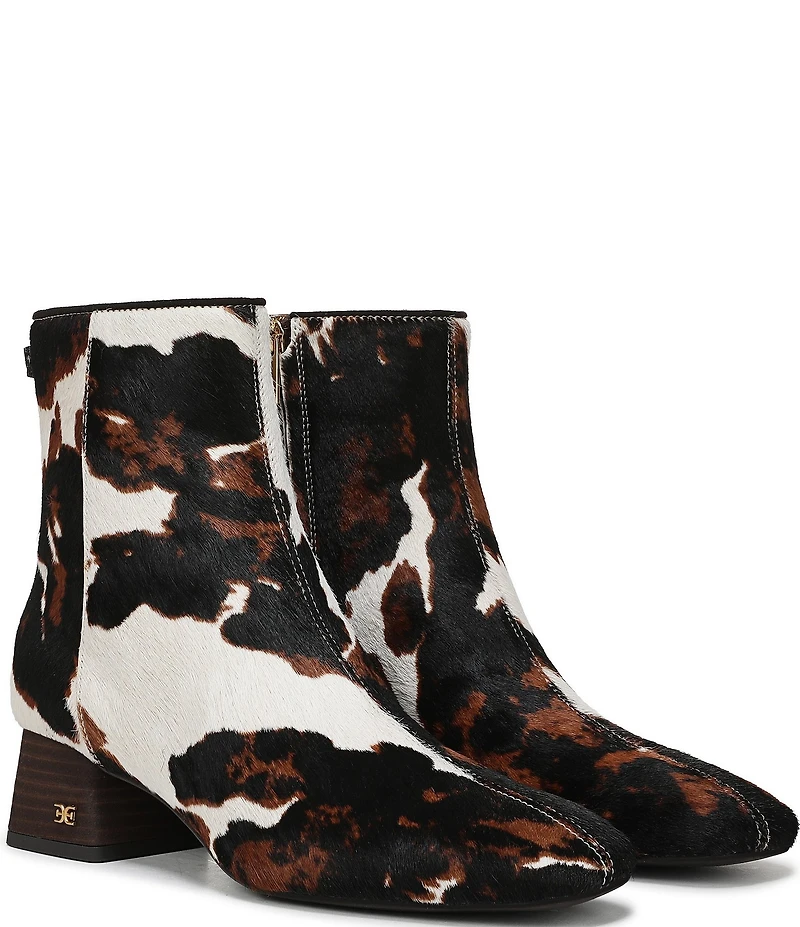 Sam Edelman Paige Cow Print Calf Hair Square Toe Dress Booties