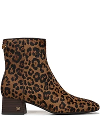 Sam Edelman Paige Leopard Print Calf Hair Leather Square Toe Dress Booties