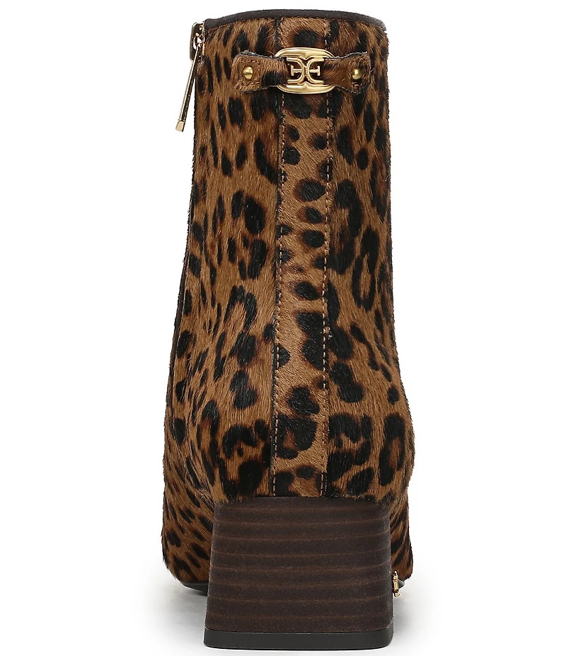 Sam Edelman Paige Leopard Print Calf Hair Leather Square Toe Dress Booties
