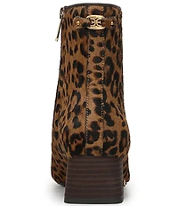 Sam Edelman Paige Leopard Print Calf Hair Leather Square Toe Dress Booties
