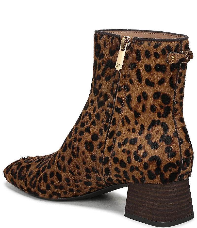 Sam Edelman Paige Leopard Print Calf Hair Leather Square Toe Dress Booties