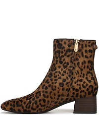 Sam Edelman Paige Leopard Print Calf Hair Leather Square Toe Dress Booties