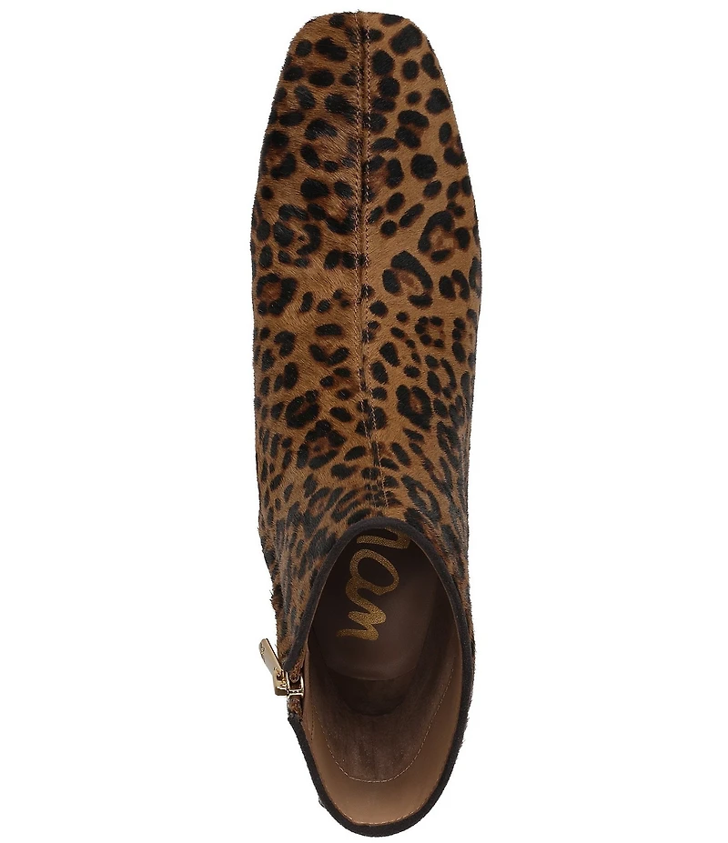 Sam Edelman Paige Leopard Print Calf Hair Leather Square Toe Dress Booties