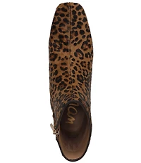 Sam Edelman Paige Leopard Print Calf Hair Leather Square Toe Dress Booties