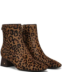 Sam Edelman Paige Leopard Print Calf Hair Leather Square Toe Dress Booties