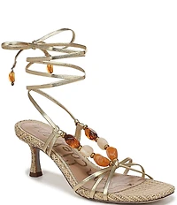 Sam Edelman Paloma Stone Embellished Metallic Leather Ankle Wrap Dress Sandals
