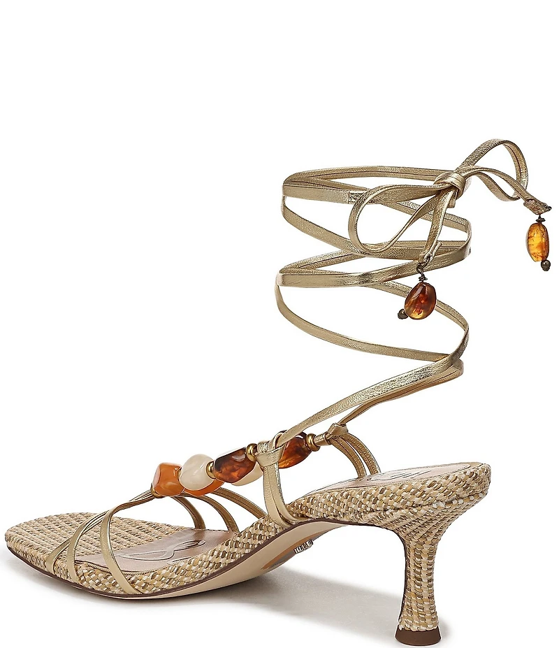 Sam Edelman Paloma Stone Embellished Metallic Leather Ankle Wrap Dress Sandals