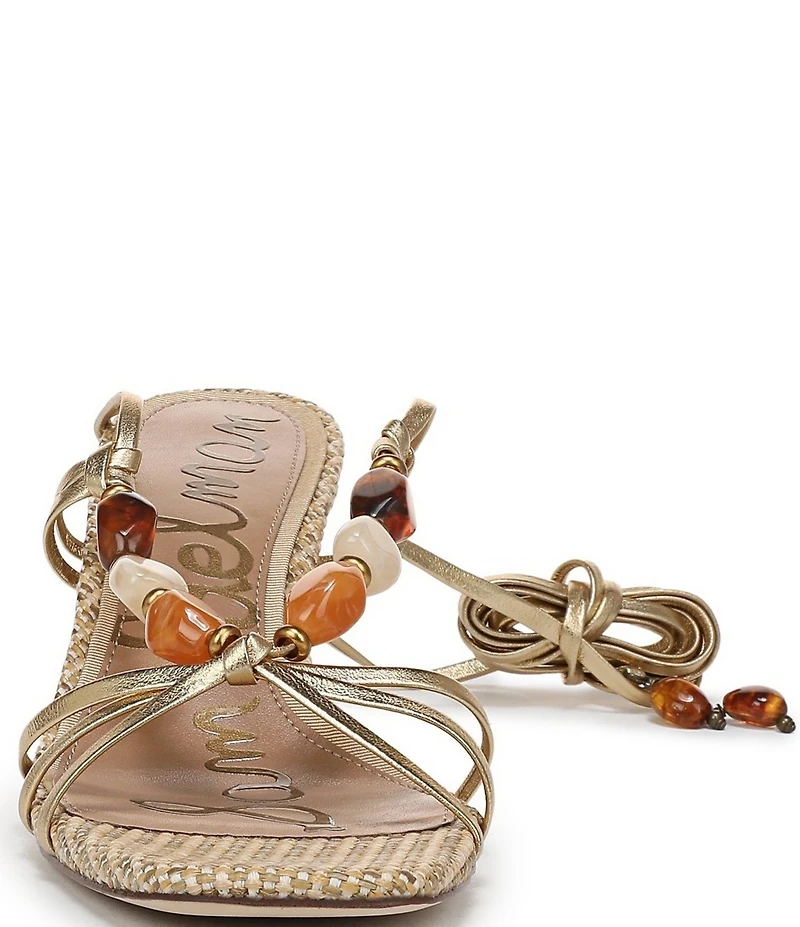 Sam Edelman Paloma Stone Embellished Metallic Leather Ankle Wrap Dress Sandals