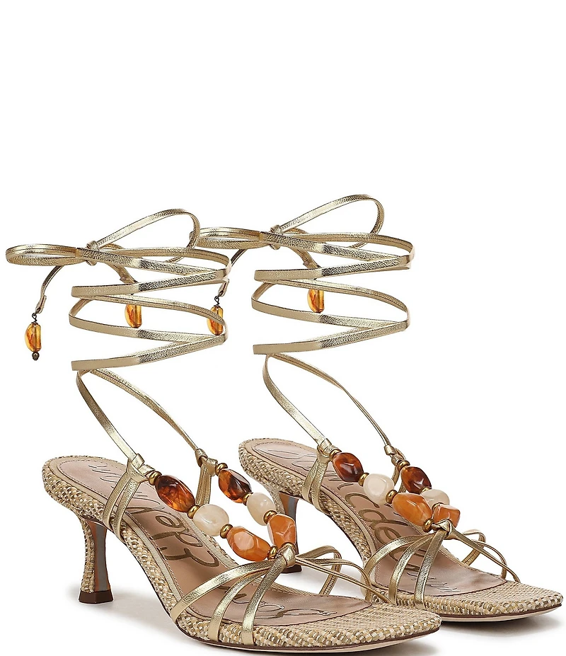 Sam Edelman Paloma Stone Embellished Metallic Leather Ankle Wrap Dress Sandals