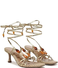 Sam Edelman Paloma Stone Embellished Metallic Leather Ankle Wrap Dress Sandals